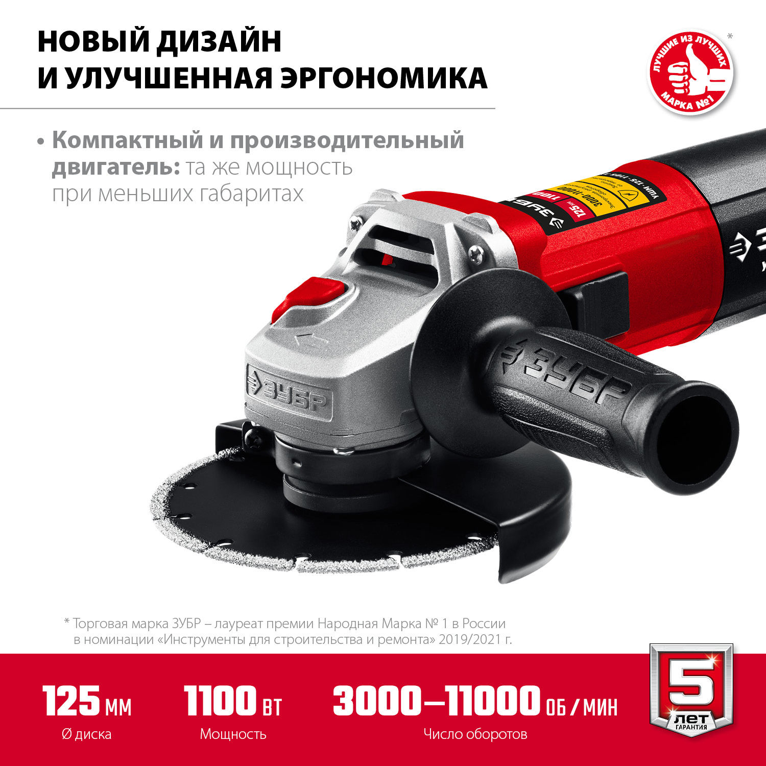 УШМ (Болгарка) с регулировкой оборотов, 125 мм, компакт