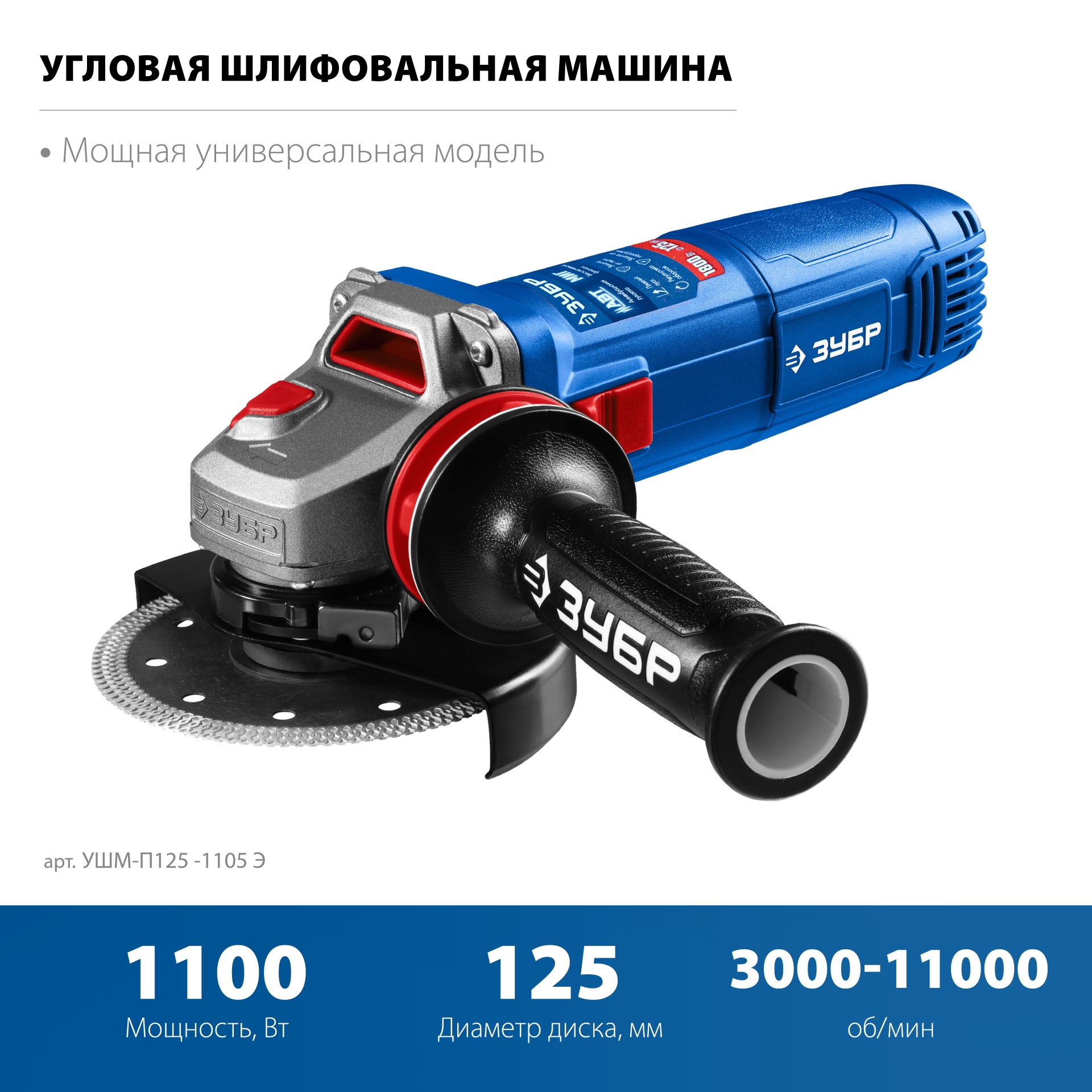 УШМ (Болгарка) с регулировкой оборотов, 125 мм, МИГ, АВТ